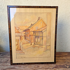 Antique 1916 Watercolor Painting Hjalmar Anthony Norway Oslo Kristiania Signed