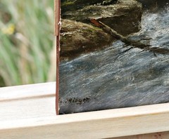 Oil On Canvas Wood Signed L. Ottinger Alpine Landscape Wildbach Gesäuse