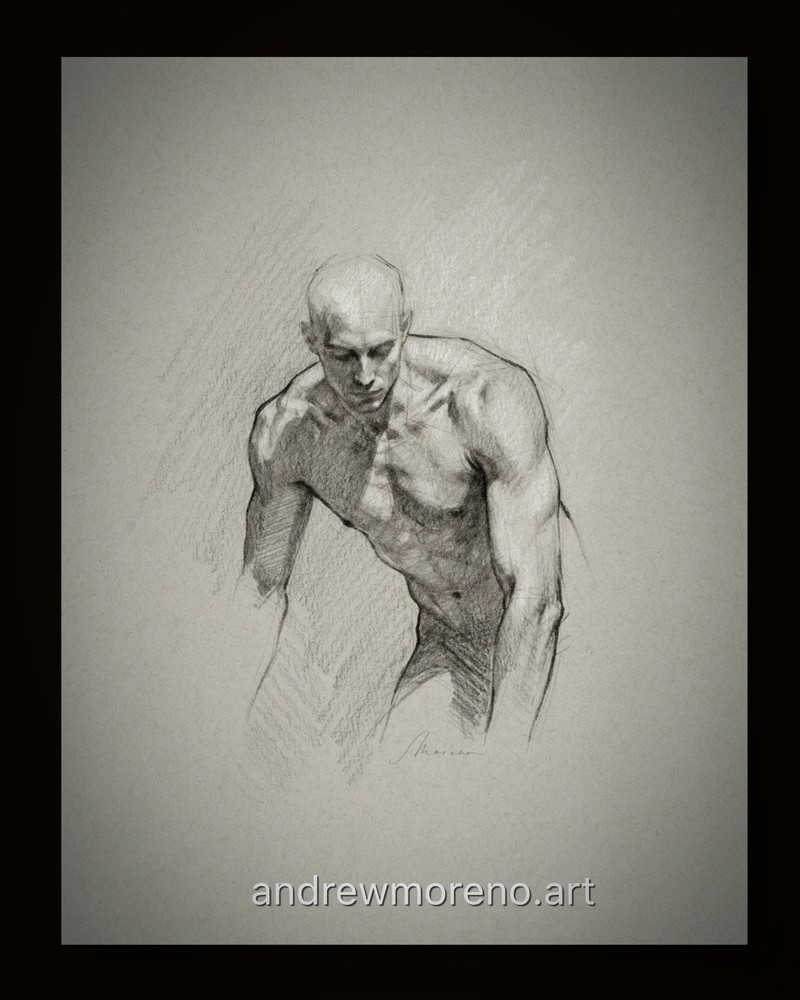 Original Mixed Media Male Portrait Figure Drawing Toned Paper Size (8×10) Inch
