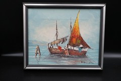 A. Durran 11 X 9 Inch Original Oil Painting of old fishing sail Boats.