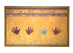 Native Inspired Handprint Friendship Blanket Wall Art Southwestern Gold XL 65”