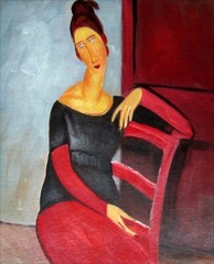 Framed Modigliani’s Jeanne on Red Chair Repro, Hand Painted Oil Painting, 8x10in