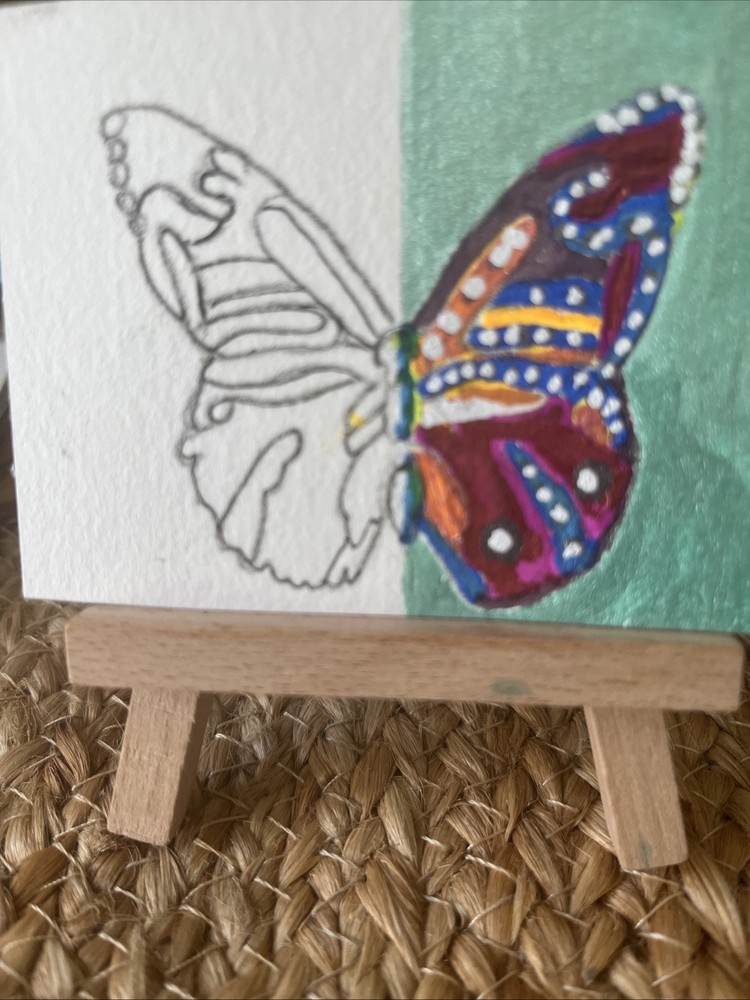 ACEO Metallic Watercolor and Gouache “Butterfly “ WIP