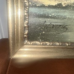 Winter Scene Oil Painting Nature Sea snow Cottage Artist Signature Ornate frame