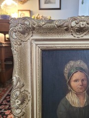 Antique 19th Century Oil Painting Portrait of a Young Lady in a Bonnet