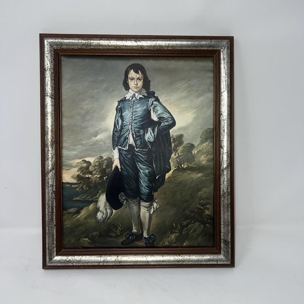 Vintage Framed Silk Portrait “The Blue Boy” No Glass.
