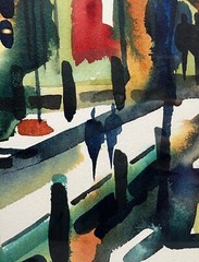 NOEL QUINN MODERNIST ABSTRACT HARBOR COASTLINE CALIFORNIA WATERCOLOR PAINTING