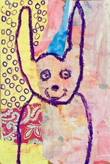 Outsider Art Bunny Painting Humorous Funny Naive Animal Collage Art Miz Katie