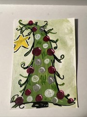 ACEO Hand Painted Signed Christmas Tree Art Card Mixed Media