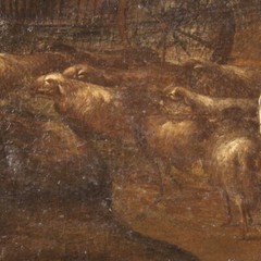 Painting landscape oil canvas antique framework pastoral bucolic 18th century