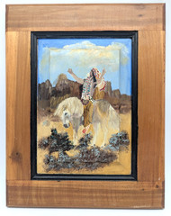 Original Hand-Painted Native Chief Oil on Vintage Cabinet Door Rustic Southwest