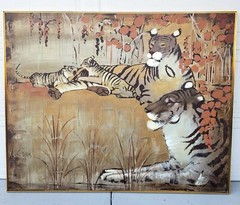 Original Signed Lee Reynolds Early Unique Tiger Painting 4 X 5 Feet