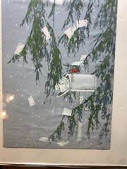 „MailBox In Winter Scene“ Mixed Media Painting – Framed