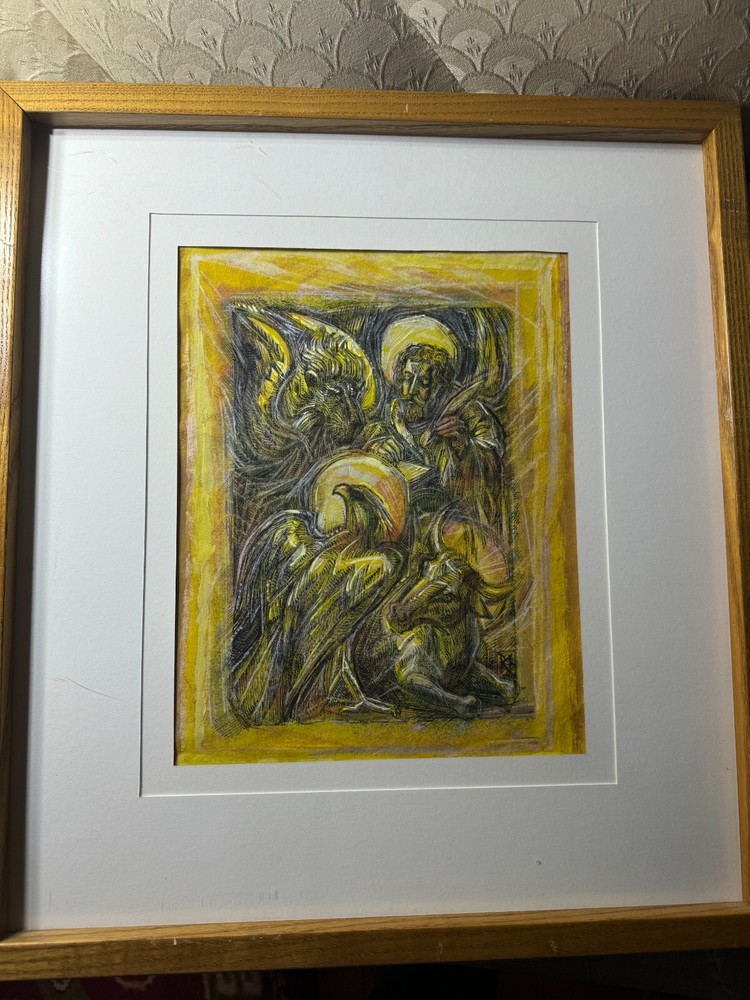 Robert F. McGovern (1933-2011) „Radiant Creatures“ Mixed Media Painting – Framed