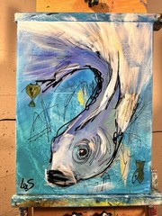 Original Abstract Expressionism 11×14 Fish Handmade Signed Fine Art 110