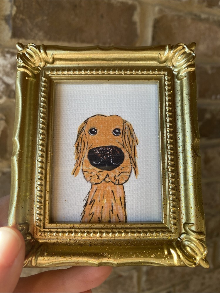 PRINT Golden Retriever Labrador Dog Funny Painting,framed,miniature,small,mini