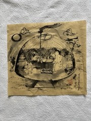 Black Watercolor Ger Life On Thin Scroll like Paper. Bought In Mongolia. 2013.