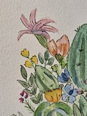 Original Art Cactus Flower Plant Botanical Succulent Dessert 5×7 Watercolor