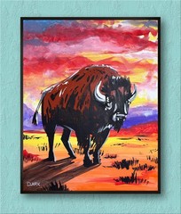 Colorful American Bison Acrylic Painting – 20×16″ Stretched Canvas