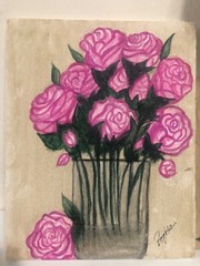 Pink Roses, in a vase with little water, showing the flower lives longer w water