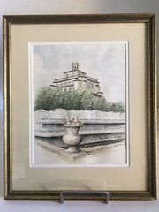 Vintage Watercolor & Ink Double Matted and Framed Art Signed Irmgard 88 16″x13″