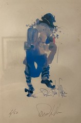 Signed Modernist Blue Figure Watercolor Abstract Expressionist Framed Art