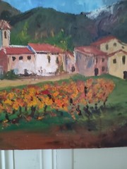 MIA (20th) „Mountain Village And Vines“ Oil On Canvas 38 X 46 Cm
