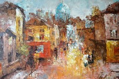 EDWARD BARTON 1926-2012 HUGE OIL PAINTING ON CANVAS AMERICAN ARTIST PARIS STREET