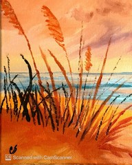 Original Acrylic Painting 11×14 Signed Canvas Art – Seaside Grass at Sunset