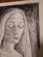 Vintage 1965 Portrait of Nun/Madonna Charcoal on Paper by E.R. Blakeslee