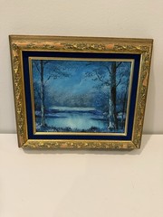 Vintage Oil on Canvas Framed Painting 10″ x 13″ Framed Landscape Anco Bilt Flaw