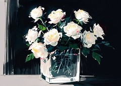 ACEO Mini **Art Print** Still Life & Vase with White Roses Flowers by Saulite