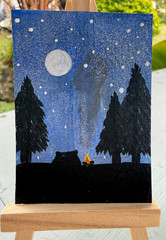 ACEO/ATC Original Acrylic Mini Camping Painting „Mountain Escape“ Signed 3.5×2.5