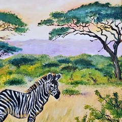 Zebra Oil Painting Safari Wildlife Landscape Framed Original Animal Art 4×6