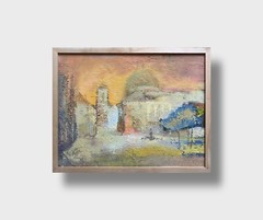 Abstract Oil painting Lviv market square Ukrainian painter fiberboard original