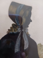 Antique 19th C. Watercolor Silhouette Lady in landscape Orig. Rosewood Frame