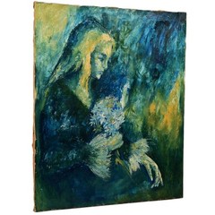 RICHARD ZOLAN Original Vintage Signed Female Portrait Flowers Landscape Painting