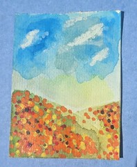 ACEO Original, Painting Mixed Media, Poppy Field # 2, Rebecca Southern