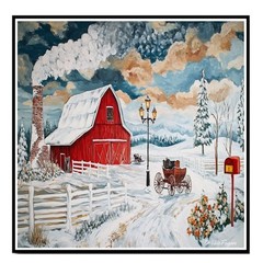 Beautiful Art of Red Barn with White House Flat Rolled, Framed or Wrapped Canvas
