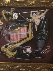 🔥Original Renaissance Cherubs Vintage Tattoo Machine Painting With Ornate Frame