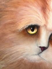 Original Fluffy Ginger Kitty Cat Yellow Eyes Portrait Canvas Painting 14”x18”