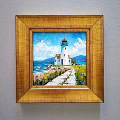 Lighthouse Impasto Original Oil Painting: 3D Textured Art Unframed 6×6″