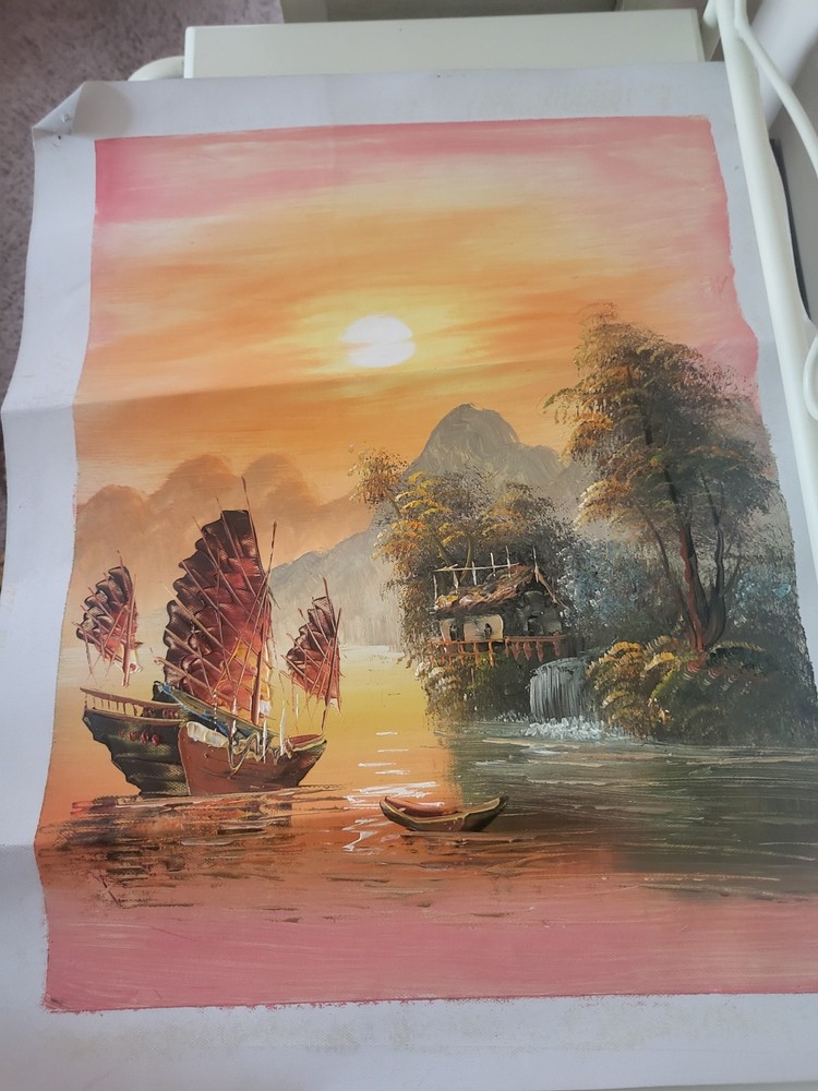 Preowned Oil Painting of Chinese Ships Hong Kong