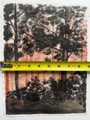 Vintage 1960s Watercolor Painting Nature Trees Browns Red Landscape 1950s 8 x 11