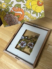 Reverse Glass Painting Set 2 Floral Butterfly Design Dogwood VTG Wood Frames SEE
