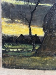 1935 Original Urbain Gerlo Oil On Canvas Belgian Winter Haystacks Signed