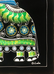 Modern hand-painted on Black velvet Original Art fabric, Sri Lanka Elephant