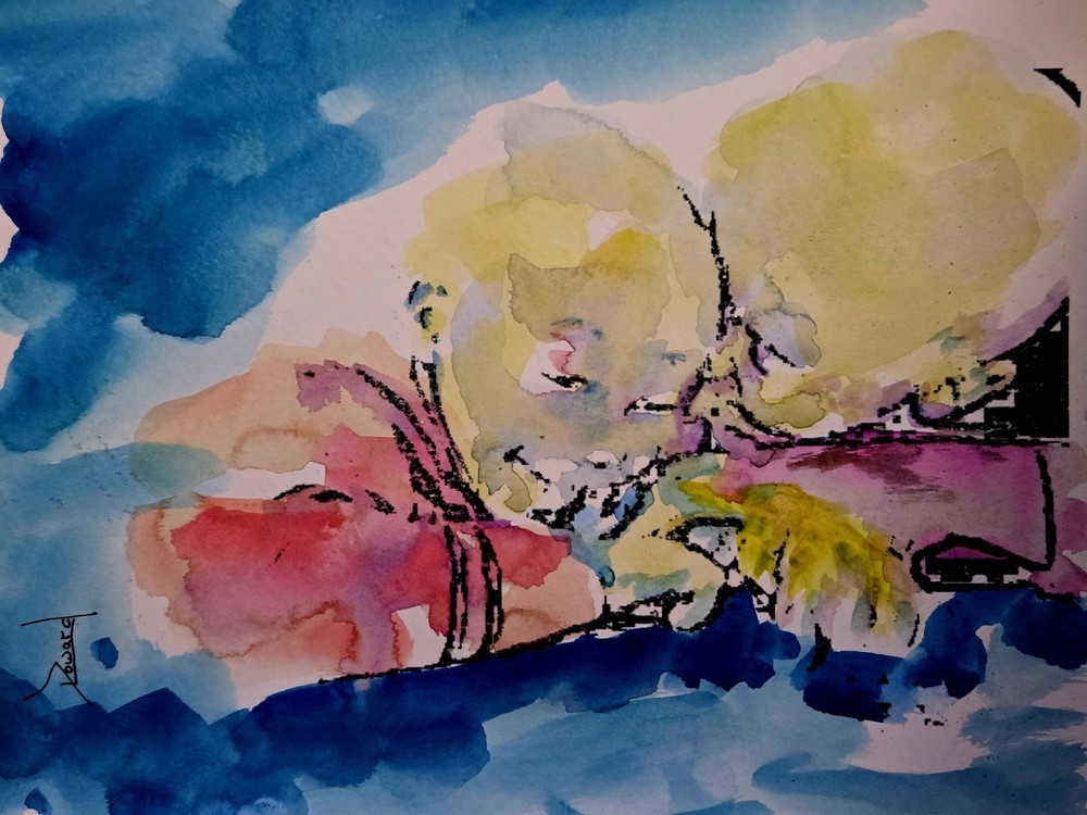 ORIGINAL African American Urban Watercolor painting „Twins At Play“