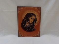 Virgin Mary Vtg Wood Block Picture Our Lady Christian Icon Religion Painting