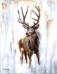 Atherton 11×14 Original Expressionism Acrylic Painting „Deer snow forest“ signed